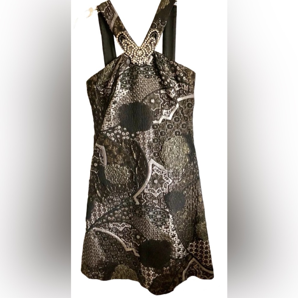Vintage ROBERTO VERINO Rhinestone geometric Unique Art 90s Shift Dress Size 6